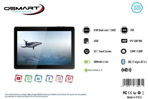 TABLET-OSMART INSPIRE TAB X10 10,1/ISP1280X800 2GB 32GB ADROİD10 BT+WİFİ